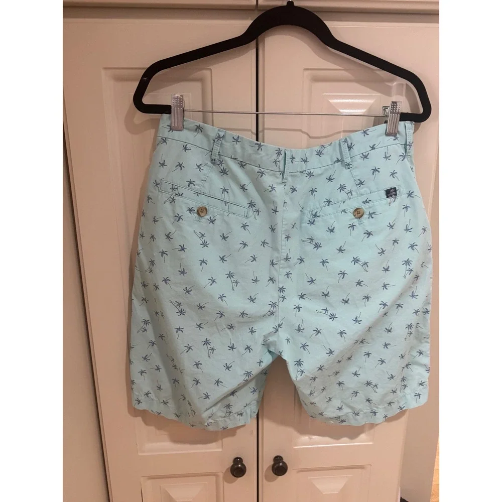 Men's Izod Saltwater Blue Palm Tree Print Shorts Size 32 4 Pocket EUC Flat Front